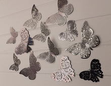 Load image into Gallery viewer, 12x Warm Grey Mirror Like Filigree Style Butterfly 3D Wall Decals