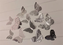 Load image into Gallery viewer, 12x Warm Grey Mirror Like Filigree Style Butterfly 3D Wall Decals
