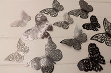 Load image into Gallery viewer, 12x Warm Grey Mirror Like Filigree Style Butterfly 3D Wall Decals