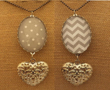 Load image into Gallery viewer, Large Grey Oval Dome Pendant with Silver Tone Heart