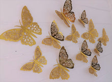 Load image into Gallery viewer, 12x Metallic Mirror Effect 3D Floral Filigree Butterfly Wall Decals (4x colour options)