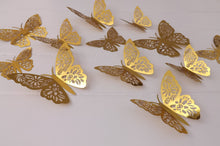 Load image into Gallery viewer, 12x Metallic Mirror Effect 3D Floral Filigree Butterfly Wall Decals (4x colour options)