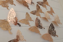 Load image into Gallery viewer, 12x Metallic Effect Cutout Filigree Style Butterfly 3D Wall Decals