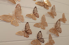 Load image into Gallery viewer, 12x Metallic Mirror Effect 3D Floral Filigree Butterfly Wall Decals (4x colour options)