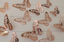 Load image into Gallery viewer, 12x Rose Gold Metallic Mirror Effect Filigree Style Butterfly 3D Wall Decals