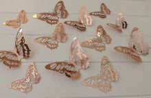 Load image into Gallery viewer, 12x Rose Gold Metallic Mirror Effect Filigree Style Butterfly 3D Wall Decals