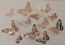 Load image into Gallery viewer, 12x Rose Gold Metallic Mirror Effect Filigree Style Butterfly 3D Wall Decals