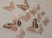 Load image into Gallery viewer, 12x Rose Gold Metallic Mirror Effect Filigree Style Butterfly 3D Wall Decals