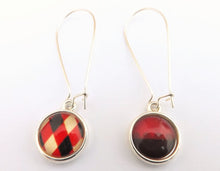 Load image into Gallery viewer, Red, Black & Cream Double Sided Dome Earrings on Long Kidney Hooks