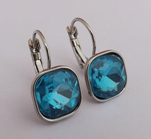 Load image into Gallery viewer, Faceted Square Earrings on Lever Back Hooks for Pierced Ears (multiple colour options)