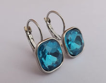 Load image into Gallery viewer, Faceted Square Earrings on Lever Back Hooks for Pierced Ears (multiple colour options)
