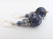 Load image into Gallery viewer, Azure Blue & Black Kathryn Design Bead Earrings on Sterling Silver Hooks