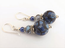 Load image into Gallery viewer, Azure Blue & Black Kathryn Design Bead Earrings on Sterling Silver Hooks