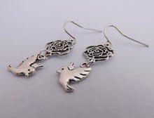 Load image into Gallery viewer, Bird & Flower Silver Tone Earrings