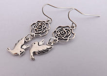 Load image into Gallery viewer, Bird & Flower Silver Tone Earrings