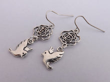 Load image into Gallery viewer, Bird & Flower Silver Tone Earrings