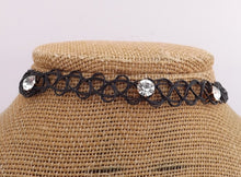 Load image into Gallery viewer, Tattoo Choker Necklace with Silver Diamantes (multiple colour options)