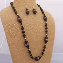 Load image into Gallery viewer, Black Bronze & Gold Tone Glass Bead Necklace & Earrings Set