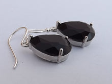 Load image into Gallery viewer, Black Faceted Crystal Teardrop Earrings with Sterling Silver Hooks