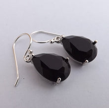 Load image into Gallery viewer, Black Faceted Crystal Teardrop Earrings with Sterling Silver Hooks