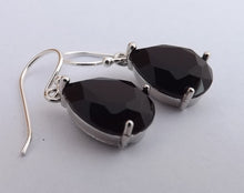 Load image into Gallery viewer, Black Faceted Crystal Teardrop Earrings with Sterling Silver Hooks