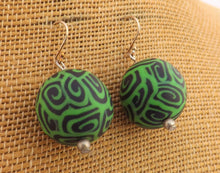 Load image into Gallery viewer, Black & Bright Green Korus Kathryn Design Handmade Bead Earrings