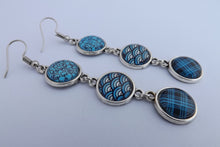 Load image into Gallery viewer, Black, Dark Blue & White Floral Triple Drop Dome Earrings
