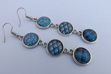Load image into Gallery viewer, Black, Dark Blue & White Floral Triple Drop Dome Earrings