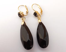 Load image into Gallery viewer, Black & Gold Tone Faceted Teardrop Earrings with Lever Back Hook