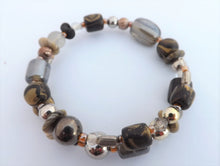 Load image into Gallery viewer, Black, Gold & Grey Beads Memory Wire Bracelet