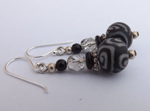 Load image into Gallery viewer, Black & Grey Kathryn Design Bead Earrings on Sterling Silver Hooks