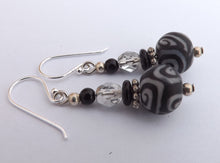 Load image into Gallery viewer, Black & Grey Kathryn Design Bead Earrings on Sterling Silver Hooks