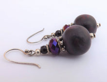 Load image into Gallery viewer, Black & Purple Kathryn Design Bead Earrings on Sterling Silver Hooks