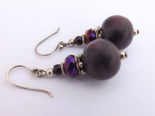 Load image into Gallery viewer, Black & Purple Kathryn Design Bead Earrings on Sterling Silver Hooks