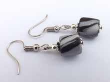 Load image into Gallery viewer, Black & Silver Kathryn Design Handmade Cylinder Bead Earrings