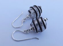 Load image into Gallery viewer, Black & Silver Spiraled Lampwork Glass Bead Earrings on Sterling Silver Hooks