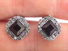 Load image into Gallery viewer, Black & Silver Tone Diamantes Square Clip On Earrings
