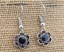 Load image into Gallery viewer, Aqua Blue & Silver Tone Small Flower Earrings (7 colour options)