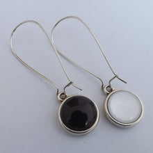 Load image into Gallery viewer, Black & White Double Sided Dome Earrings on Long Kidney Hooks