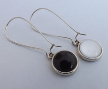 Load image into Gallery viewer, Black & White Double Sided Dome Earrings on Long Kidney Hooks