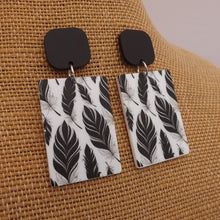 Load image into Gallery viewer, Black & White Feather Acrylic Earrings