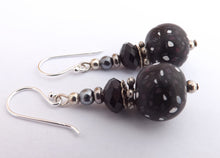 Load image into Gallery viewer, Black & White Kathryn Design Bead Earrings on Sterling Silver Hooks