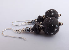 Load image into Gallery viewer, Black & White Kathryn Design Bead Earrings on Sterling Silver Hooks