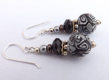 Load image into Gallery viewer, Black & White Kathryn Design Bead Earrings on Sterling Silver Hooks