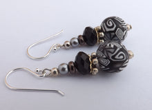 Load image into Gallery viewer, Black & White Kathryn Design Bead Earrings on Sterling Silver Hooks