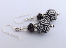 Load image into Gallery viewer, Black & White Koru Handmade Kathryn Design bead earrings on sterling silver Hooks