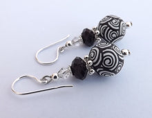Load image into Gallery viewer, Black & White Koru Handmade Kathryn Design bead earrings on sterling silver Hooks