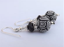 Load image into Gallery viewer, Black & White Koru Handmade Kathryn Design bead earrings on sterling silver Hooks