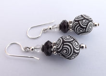 Load image into Gallery viewer, Black & White Koru Handmade Kathryn Design bead earrings on sterling silver Hooks