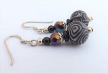 Load image into Gallery viewer, Black & White Koru Kathryn Design Bead Earrings on Sterling Silver Hooks
